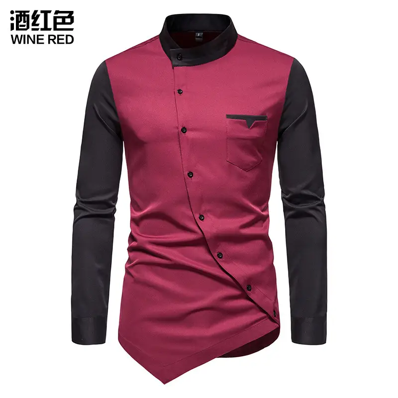 Men Long Sleeve Button Shirt Blue Black White Pink Black