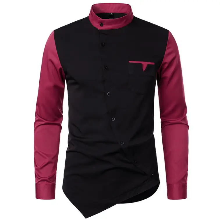 Men Long Sleeve Button Shirt Blue Black White Pink Black