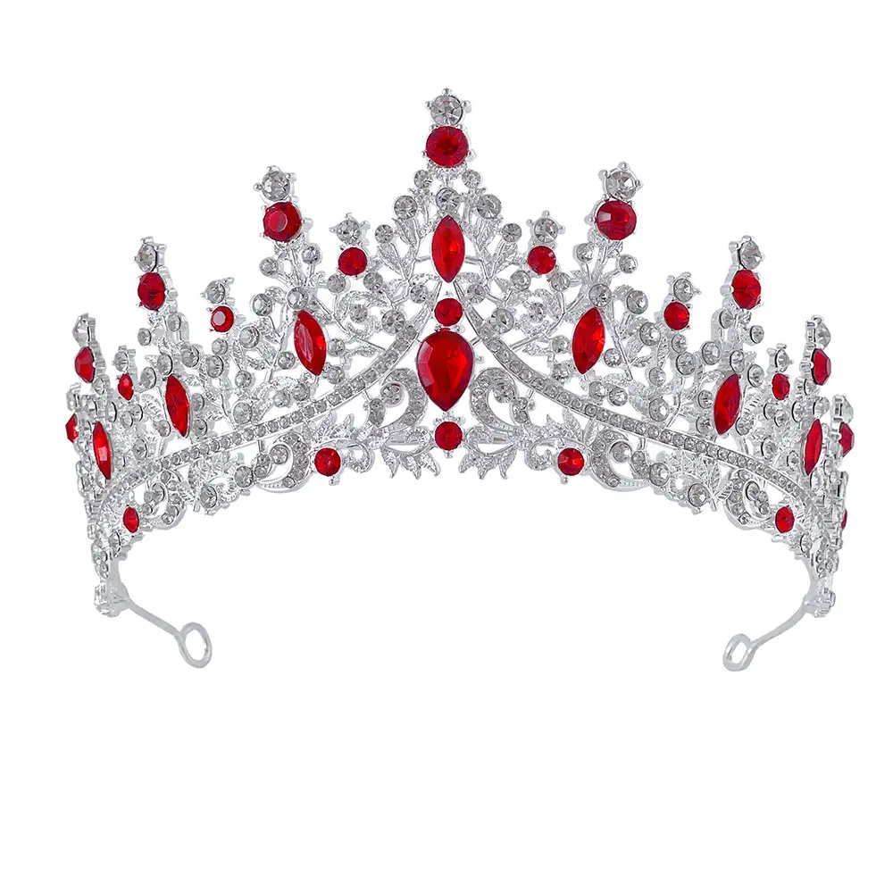 Luxury Red Rhinestone Wedding Crown for Bride