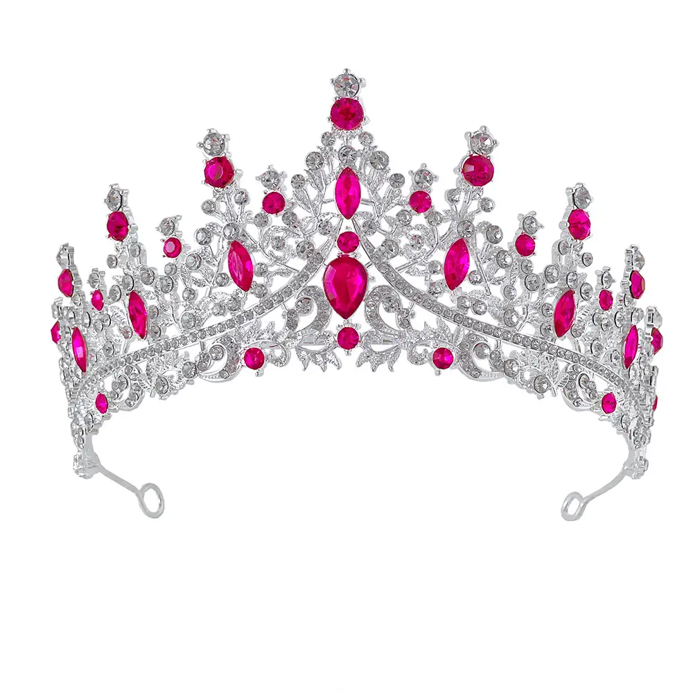 Luxury Red Rhinestone Wedding Crown for Bride
