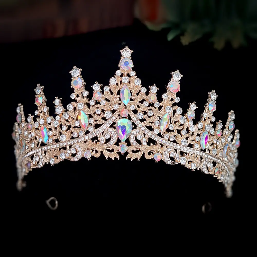 Luxury Red Rhinestone Wedding Crown for Bride