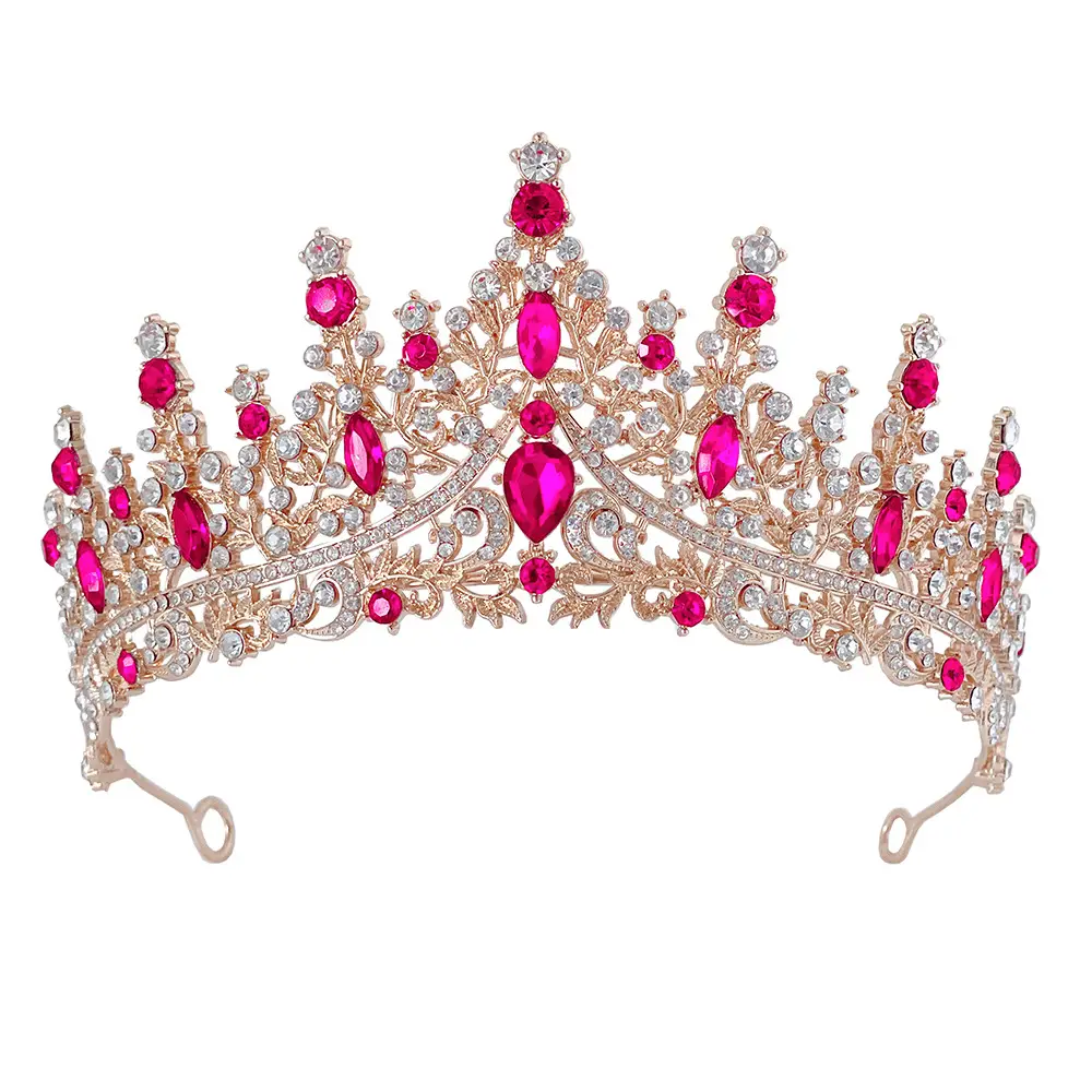 Luxury Red Rhinestone Wedding Crown for Bride