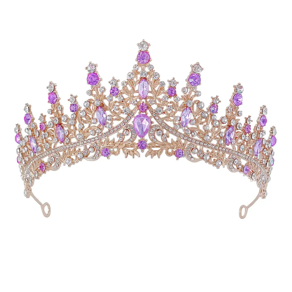 Luxury Red Rhinestone Wedding Crown for Bride