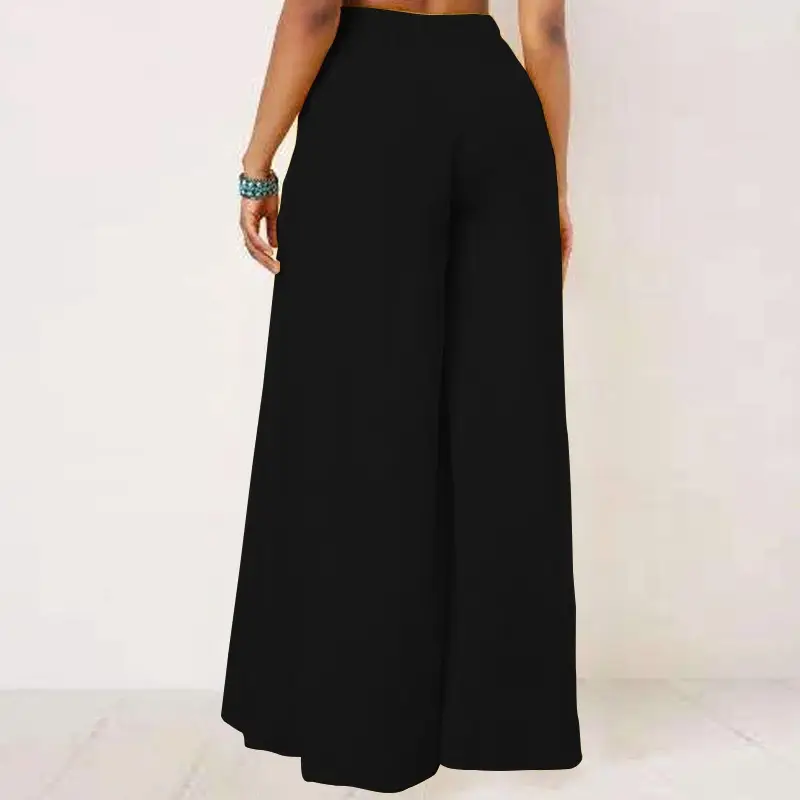 Women's High-Waisted Wide-Leg Pants Maroon Lace-Up Large - Image 7