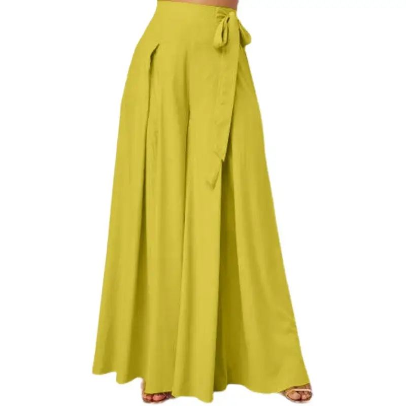 Women's High-Waisted Wide-Leg Pants Maroon Lace-Up Large - Image 9