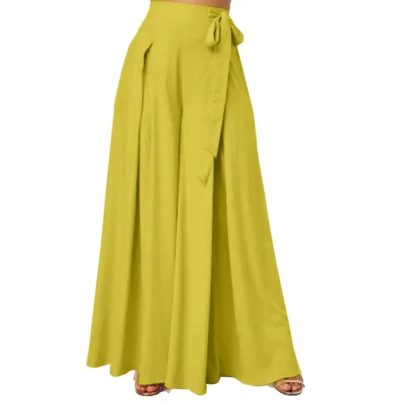 Women's High-Waisted Wide-Leg Pants Maroon Lace-Up Large — feature 7