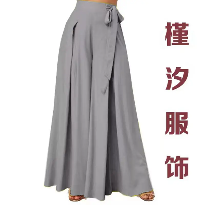 Women's High-Waisted Wide-Leg Pants Maroon Lace-Up Large - Image 4