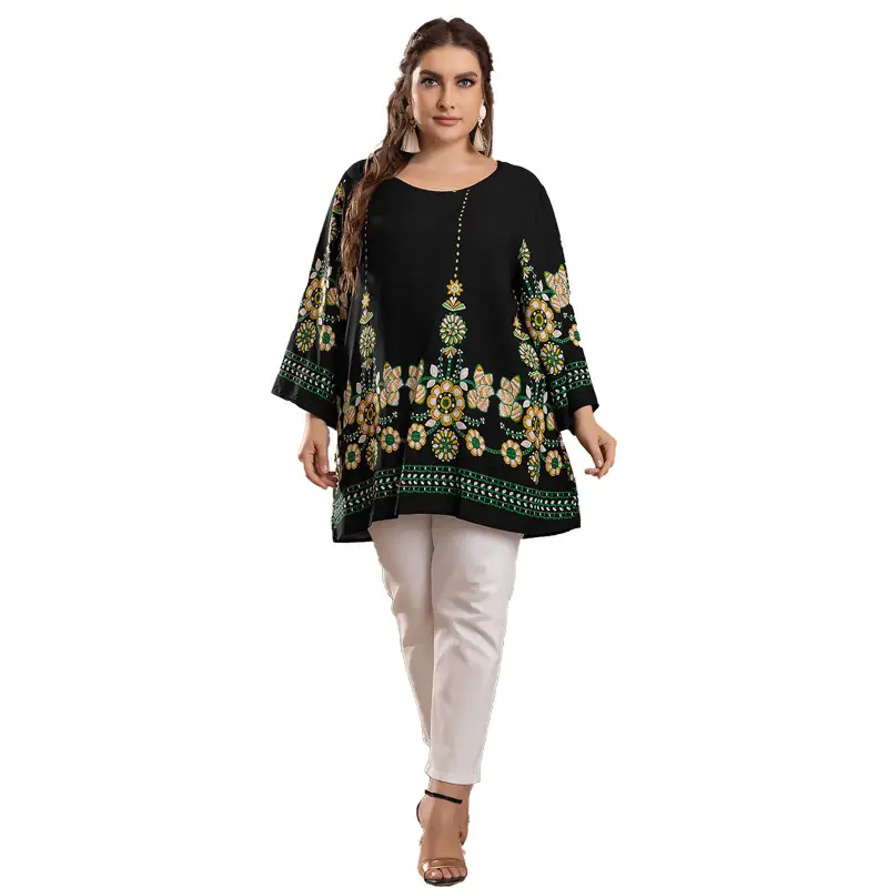 Women Rayon Embroidered Shirt Black White Summer 2023 - Image 6