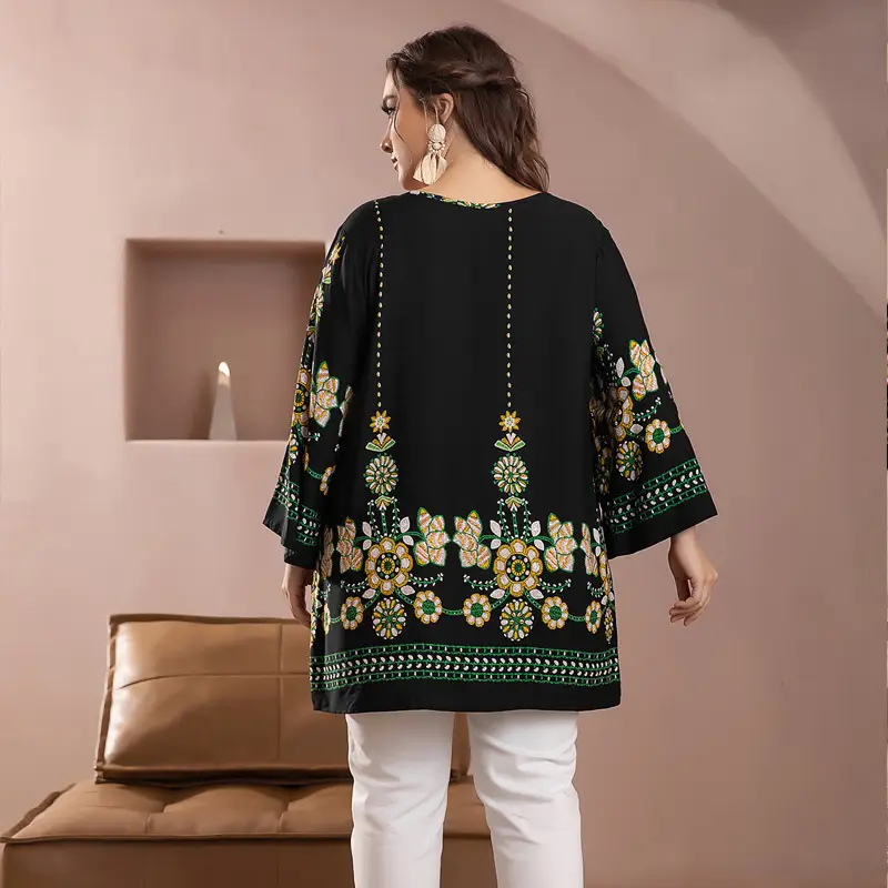Women Rayon Embroidered Shirt Black White Summer 2023 - Image 7