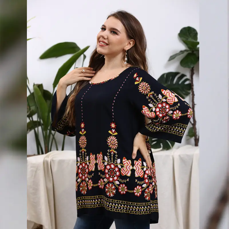 Women Rayon Embroidered Shirt Black White Summer 2023 - Image 8