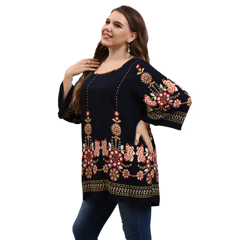 Women Rayon Embroidered Shirt Black White Summer 2023 - Image 3