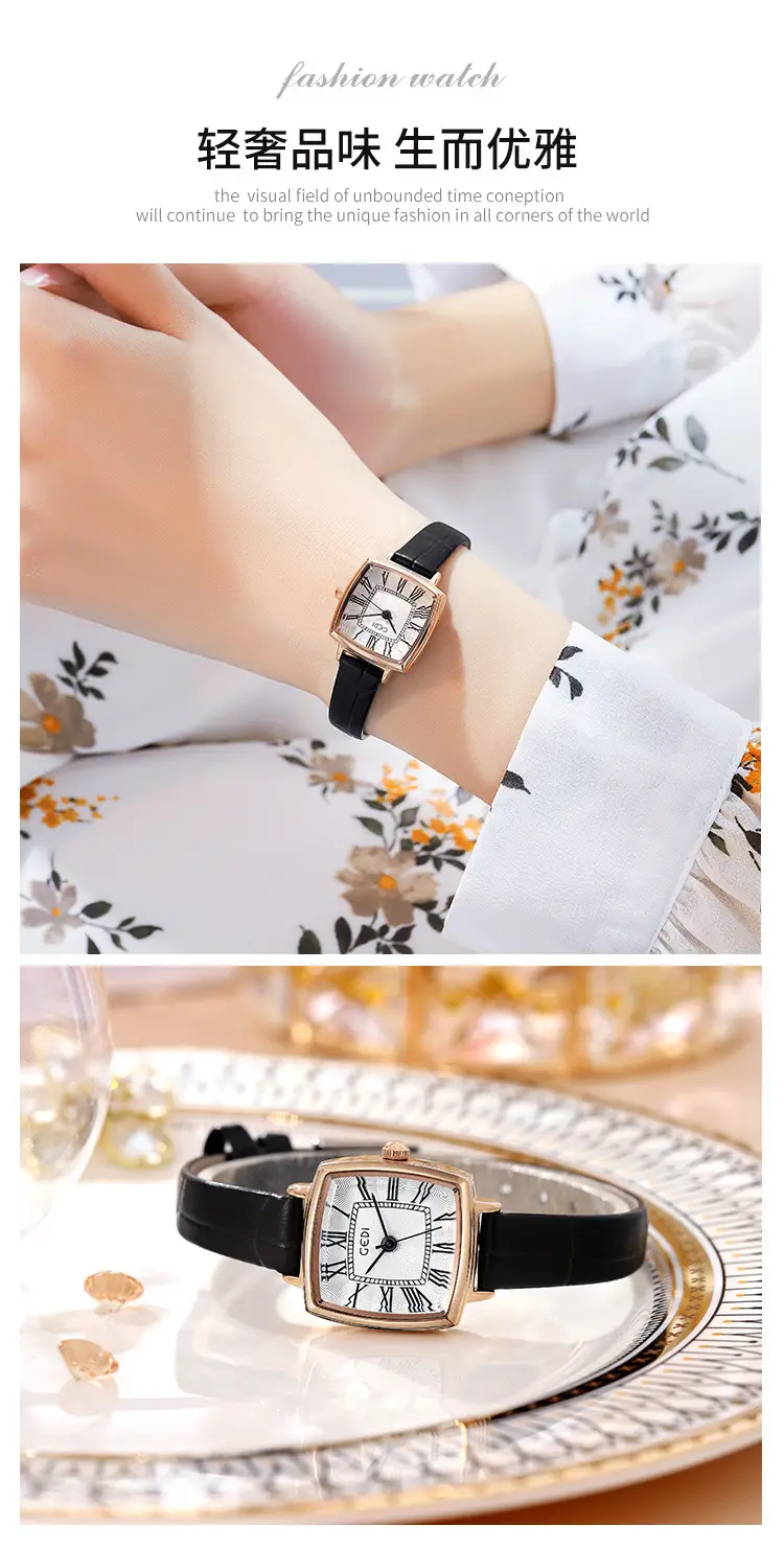 Women's Gold Roman Dial Waterproof Quartz Watch with Brown Strap — feature 3
