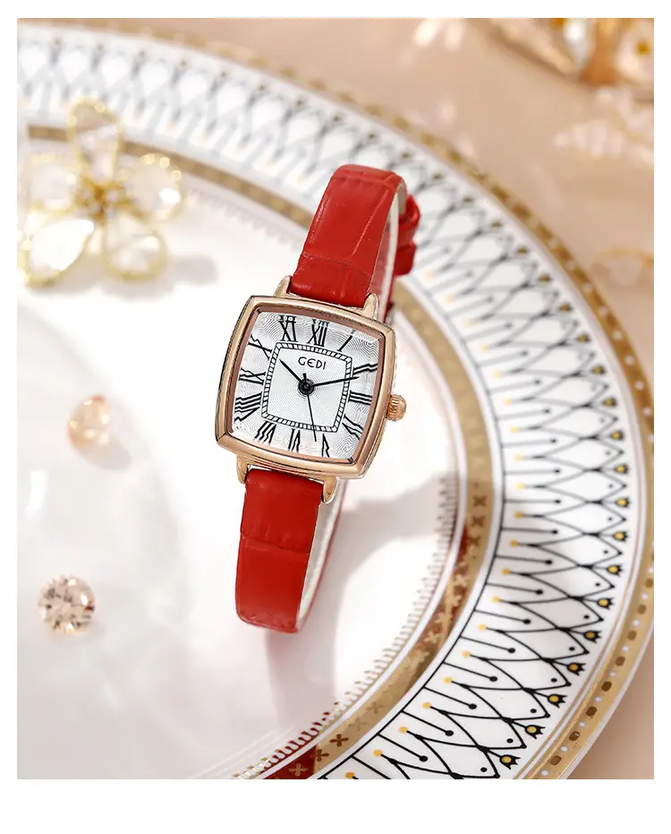 Women's Gold Roman Dial Waterproof Quartz Watch with Brown Strap — feature 6