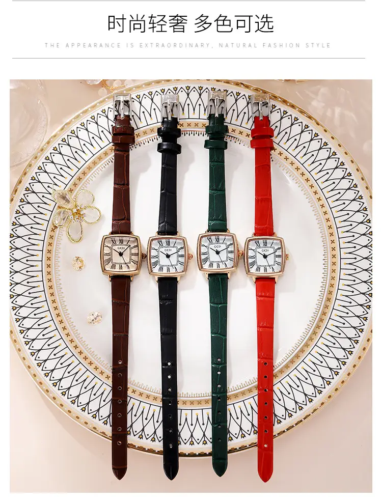 Women's Gold Roman Dial Waterproof Quartz Watch with Brown Strap — feature 7