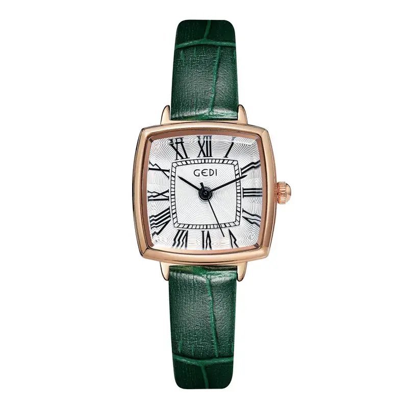 Women's Gold Roman Dial Waterproof Quartz Watch with Brown Strap - Image 3