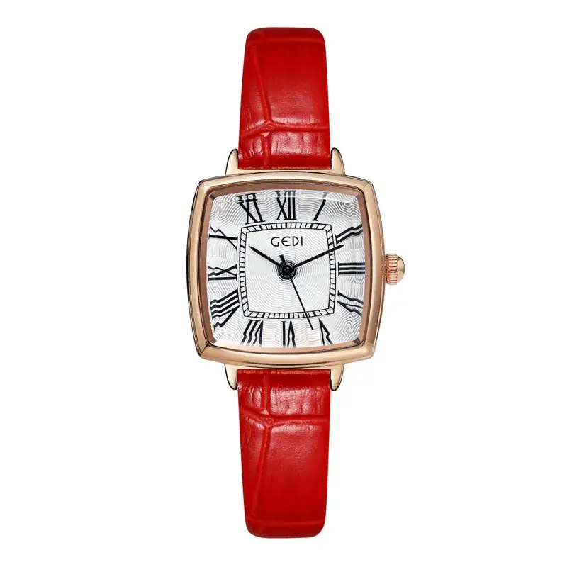Women's Gold Roman Dial Waterproof Quartz Watch with Brown Strap - Image 4