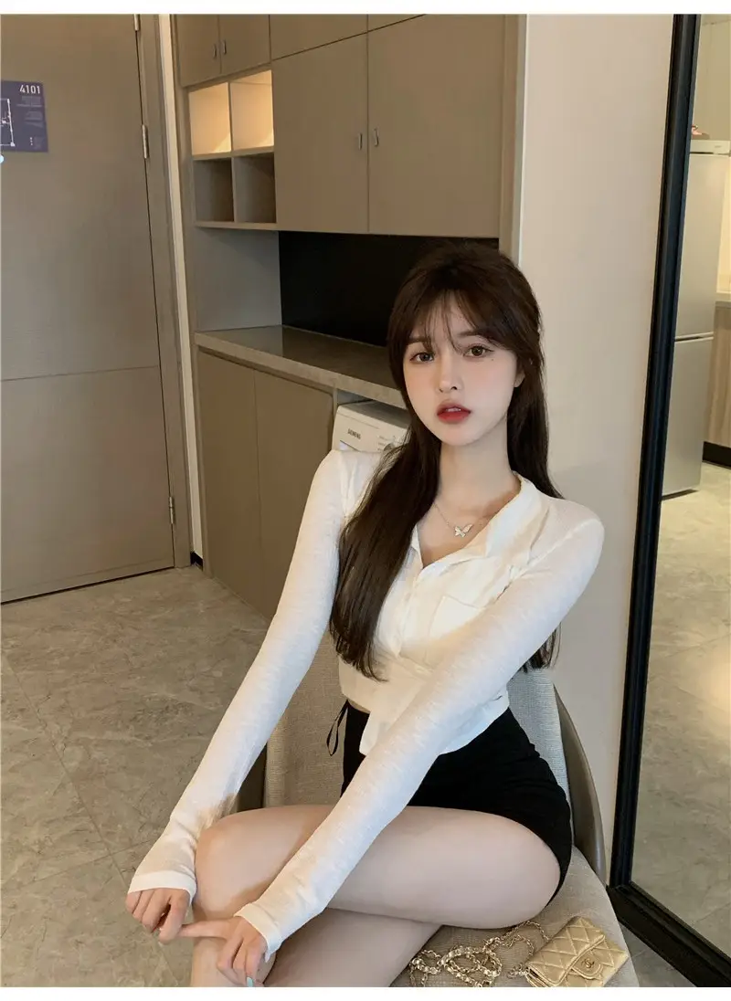 Women Black Knitted Cardigan Top White Shorts Set — feature 11