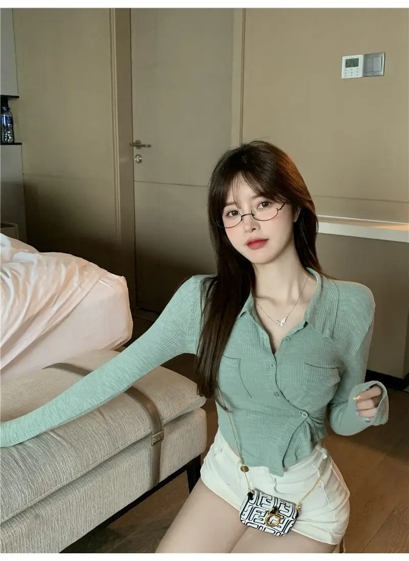 Women Black Knitted Cardigan Top White Shorts Set — feature 21