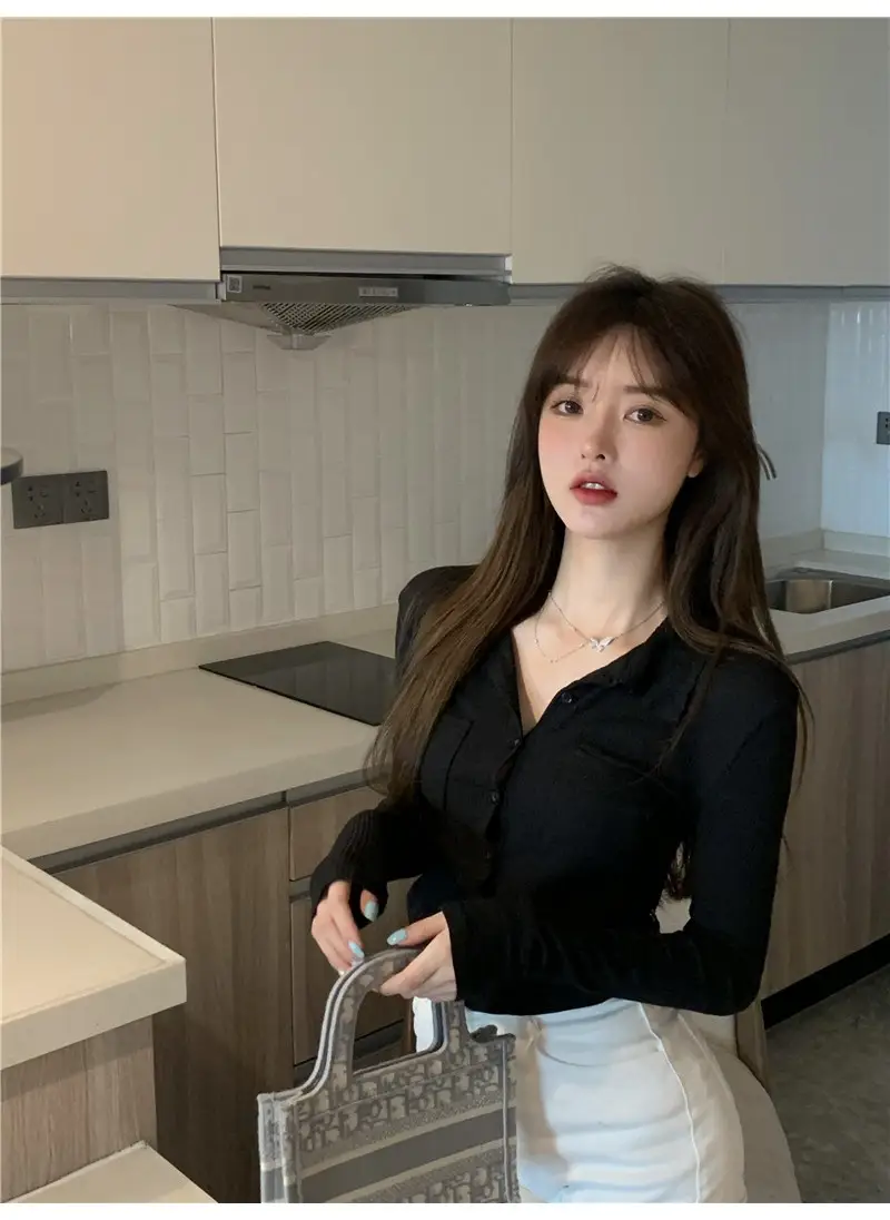Women Black Knitted Cardigan Top White Shorts Set — feature 33