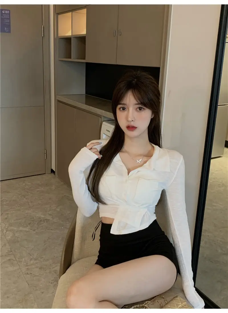 Women Black Knitted Cardigan Top White Shorts Set — feature 8