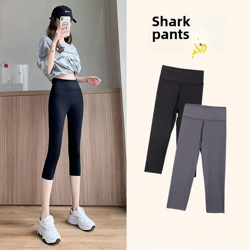 Women Shark Pants Slim Leggings Summer Wear Black - Image 7