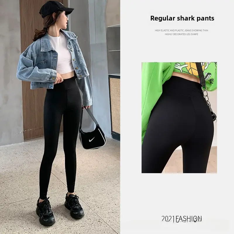 Women Shark Pants Slim Leggings Summer Wear Black - Image 16
