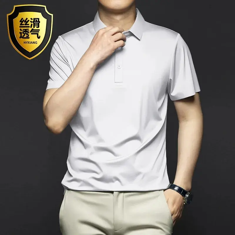 Men's Green Modal Cotton Polo Shirt Short Sleeve Collar - Image 8
