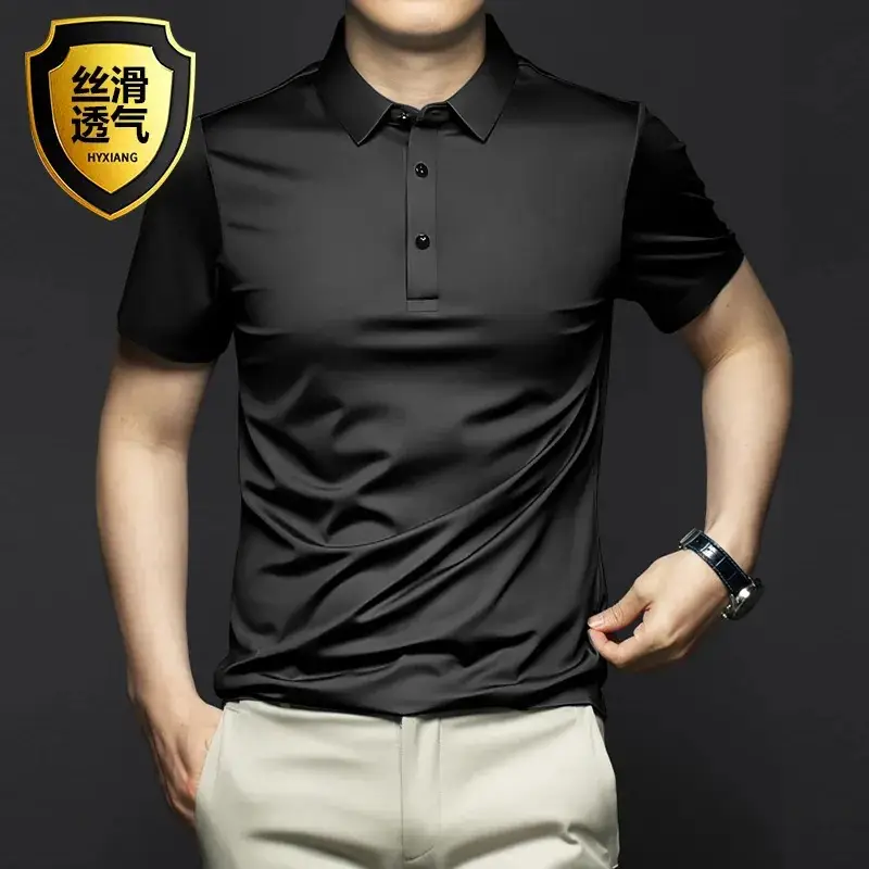 Men's Green Modal Cotton Polo Shirt Short Sleeve Collar - Image 3