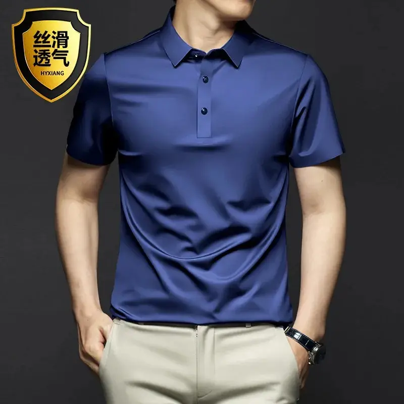 Men's Green Modal Cotton Polo Shirt Short Sleeve Collar - Image 4