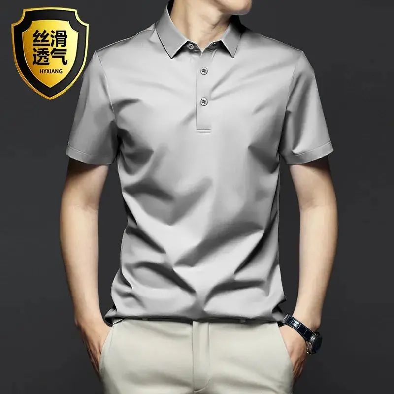 Men's Green Modal Cotton Polo Shirt Short Sleeve Collar - Image 5