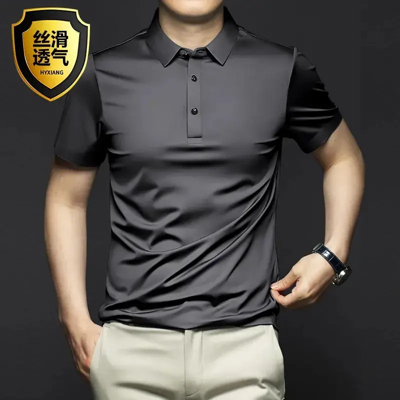 Men's Green Modal Cotton Polo Shirt Short Sleeve Collar - Image 6