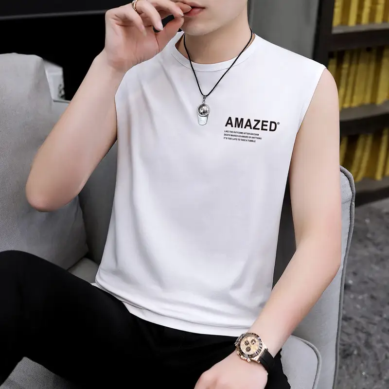 Men Sleeveless Vest Gray Ice Silk Summer Wear - Image 25
