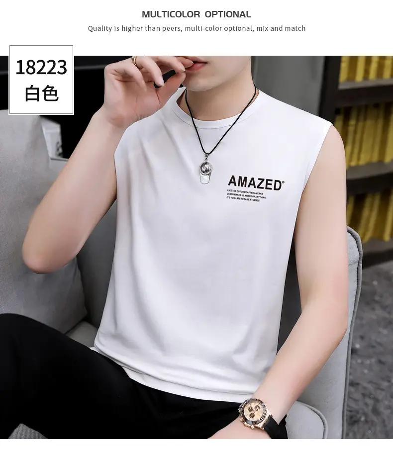 Men Sleeveless Vest Gray Ice Silk Summer Wear — feature 11