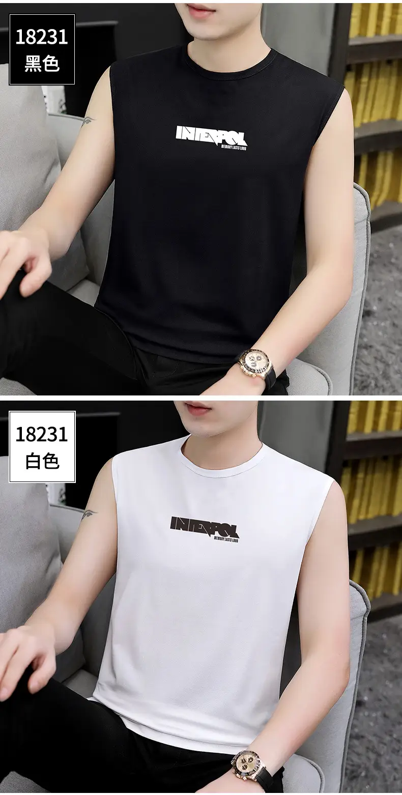Men Sleeveless Vest Gray Ice Silk Summer Wear — feature 16