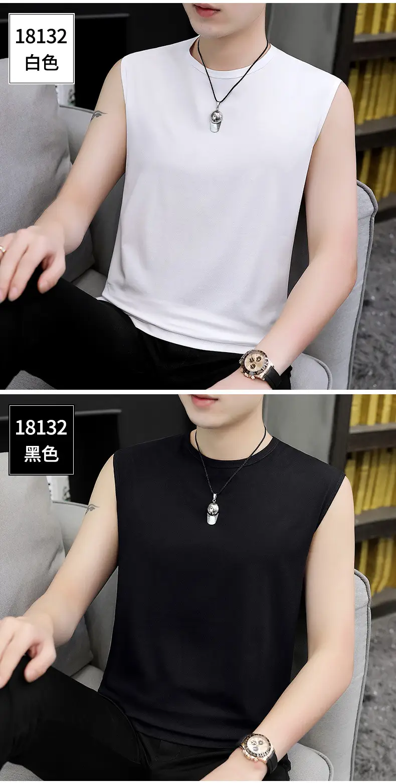 Men Sleeveless Vest Gray Ice Silk Summer Wear — feature 19