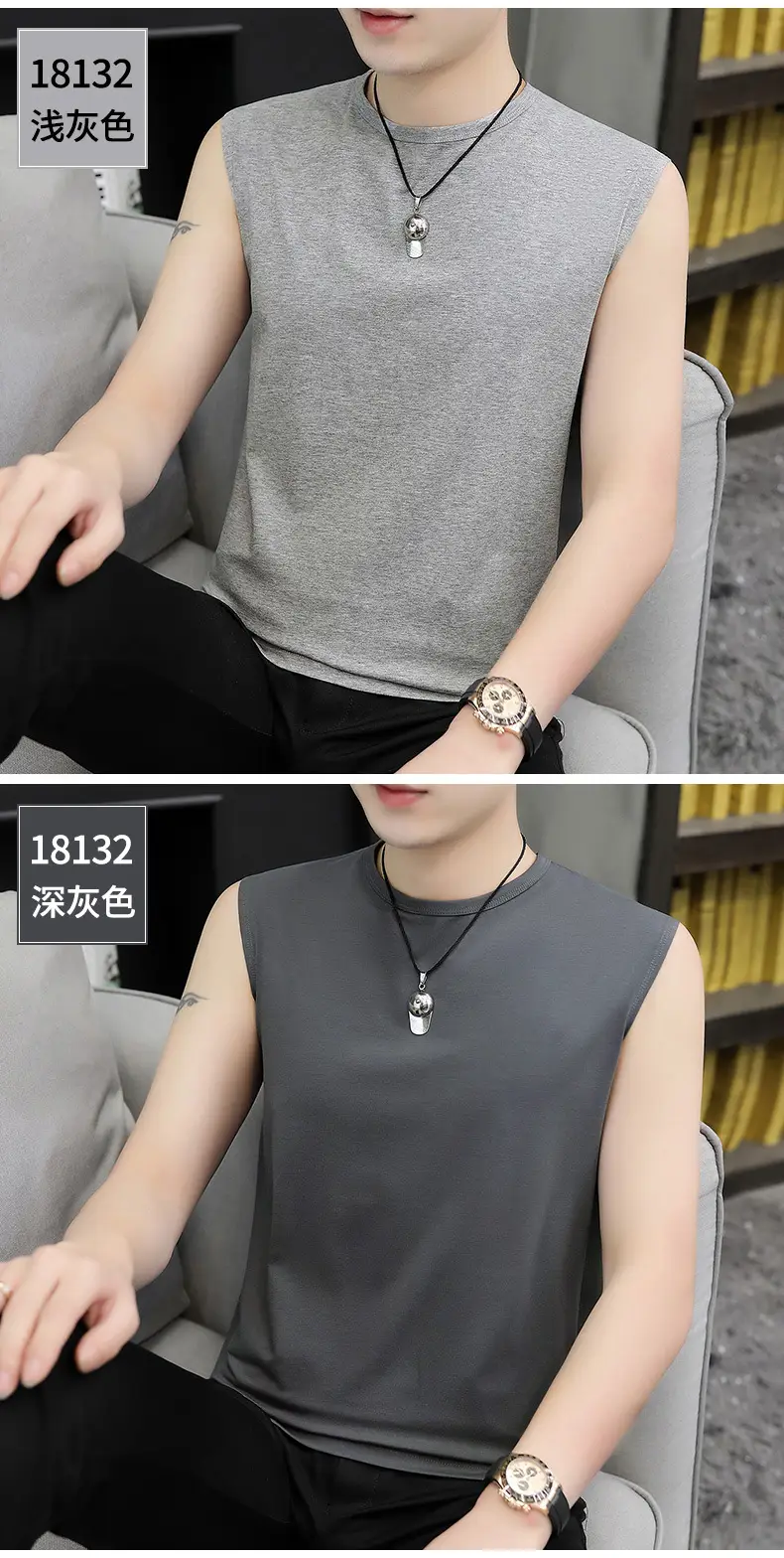 Men Sleeveless Vest Gray Ice Silk Summer Wear — feature 20