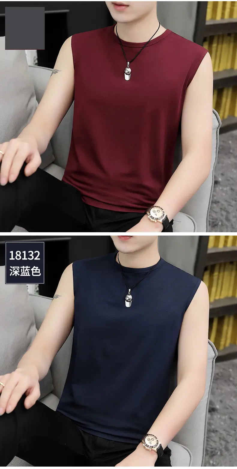Men Sleeveless Vest Gray Ice Silk Summer Wear — feature 21