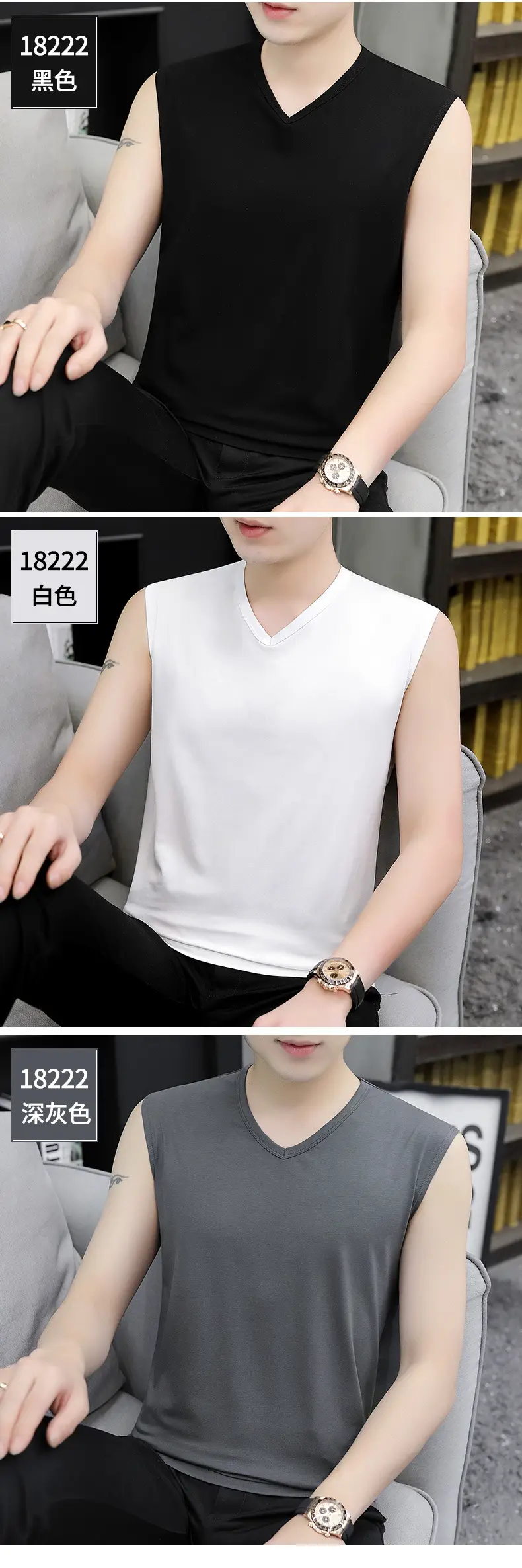 Men Sleeveless Vest Gray Ice Silk Summer Wear — feature 22