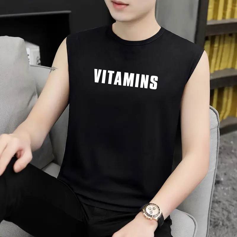 Men Sleeveless Vest Gray Ice Silk Summer Wear - Image 12