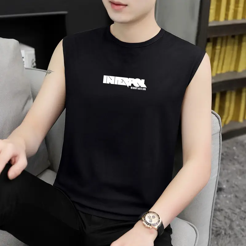 Men Sleeveless Vest Gray Ice Silk Summer Wear - Image 14