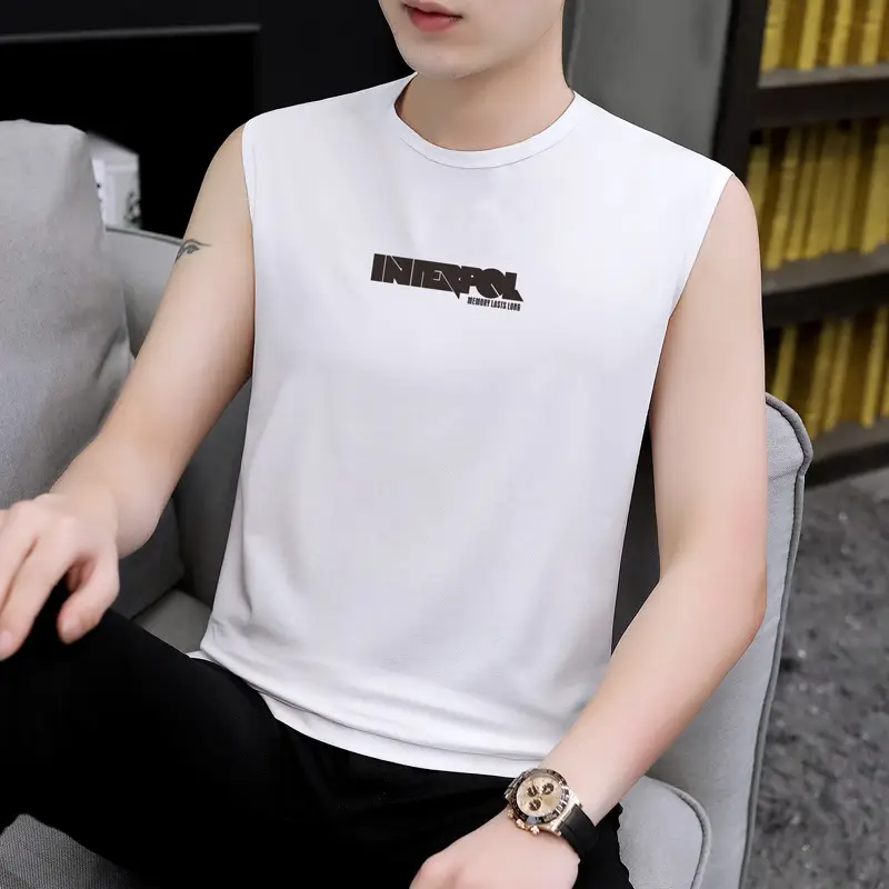 Men Sleeveless Vest Gray Ice Silk Summer Wear - Image 15