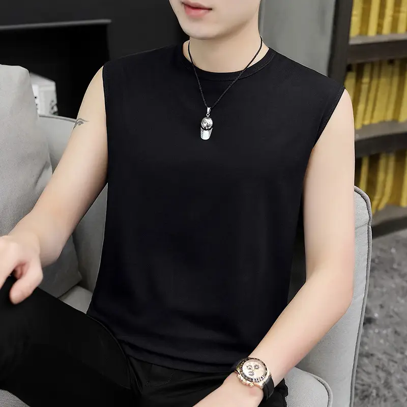 Men Sleeveless Vest Gray Ice Silk Summer Wear - Image 16
