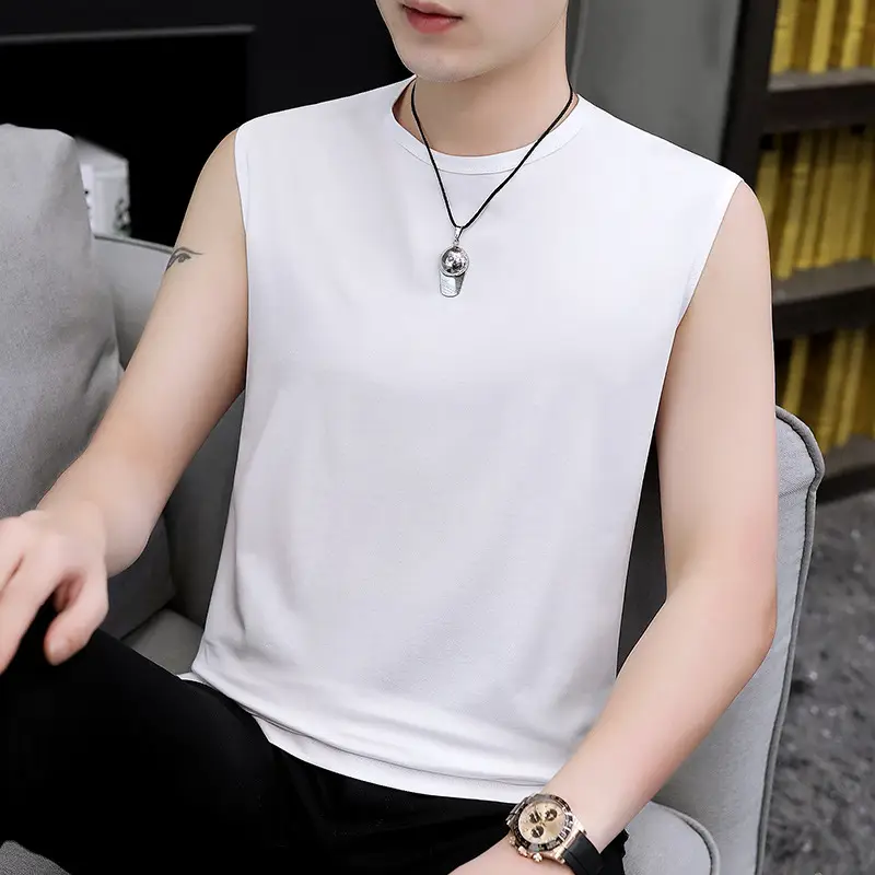 Men Sleeveless Vest Gray Ice Silk Summer Wear - Image 17