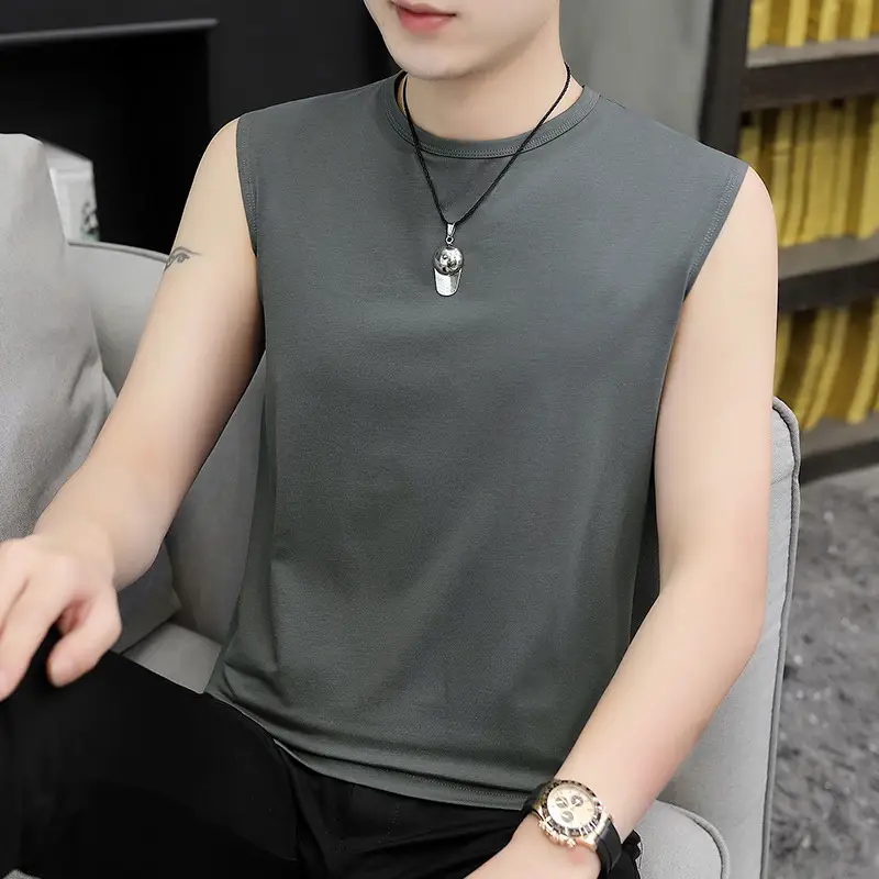 Men Sleeveless Vest Gray Ice Silk Summer Wear - Image 18