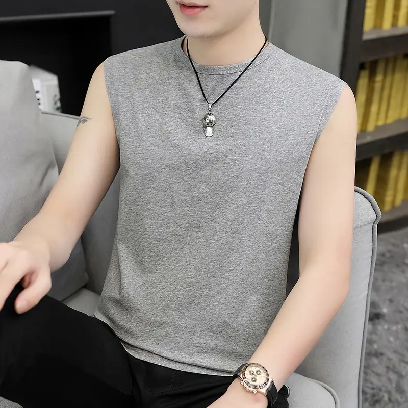 Men Sleeveless Vest Gray Ice Silk Summer Wear - Image 19