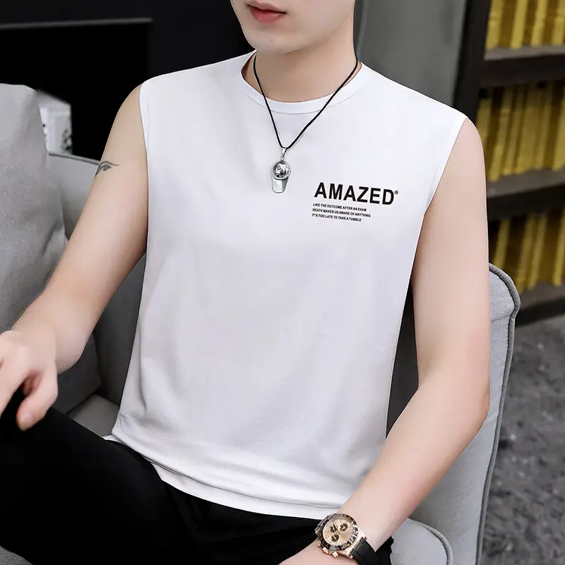 Men Sleeveless Vest Gray Ice Silk Summer Wear - Image 2
