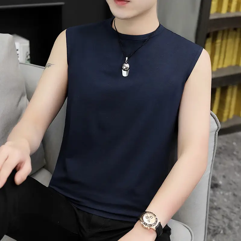 Men Sleeveless Vest Gray Ice Silk Summer Wear - Image 20
