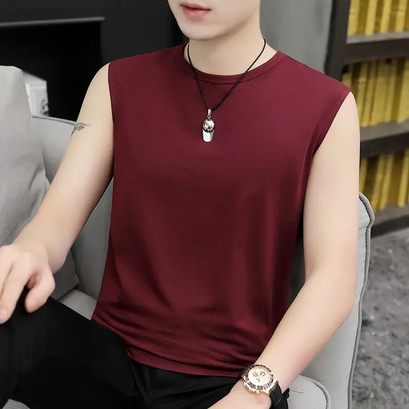 Men Sleeveless Vest Gray Ice Silk Summer Wear - Image 21