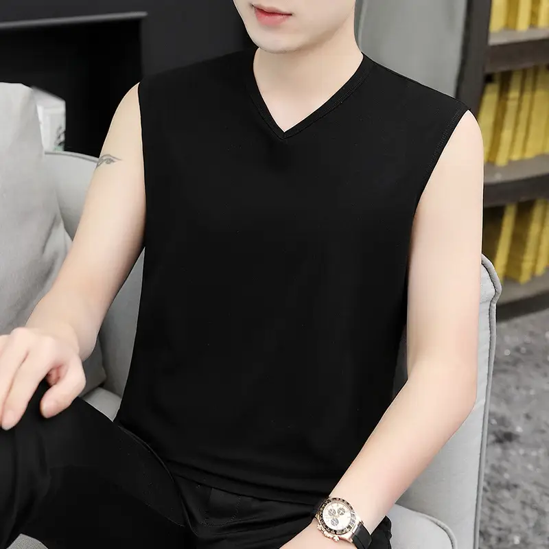 Men Sleeveless Vest Gray Ice Silk Summer Wear - Image 4