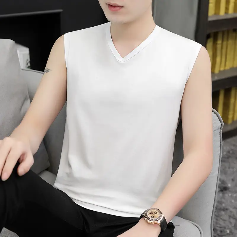 Men Sleeveless Vest Gray Ice Silk Summer Wear - Image 5